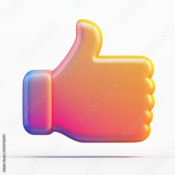 Fototapeta Vibrant Three-Dimensional Colorful Thumbs Up Icon on a White Background Representing Positivity and Approval