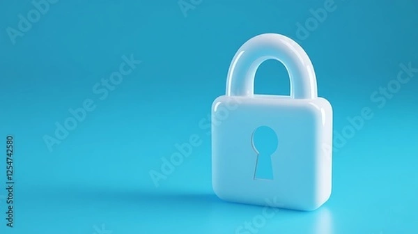 Fototapeta Blue Background with Minimalist White Lock Symbolizing Security and Privacy in Digital Environment