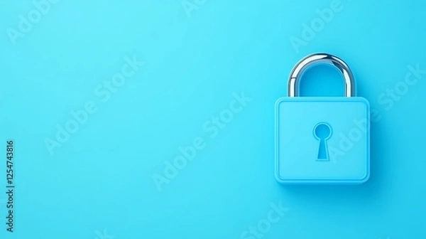 Fototapeta Blue padlock on bright turquoise background symbolizing security, safety, and protection in digital context