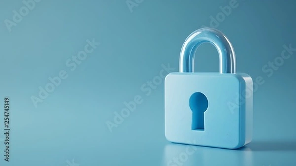 Obraz Blue Transparent Padlock on Minimalistic Background Representing Security and Data Protection Concept