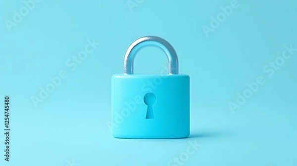 Fototapeta Bright Blue Padlock with Keyhole Design on Vibrant Aqua Background for Security and Protection Themes