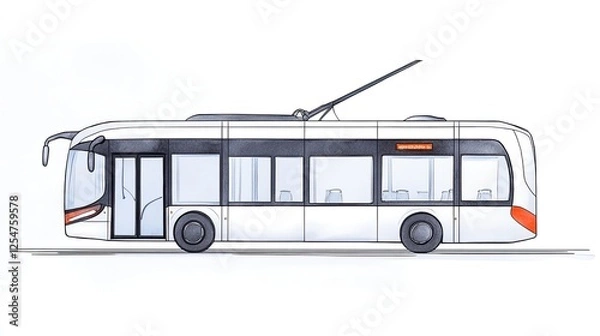 Fototapeta Sleek modern electric bus design with a streamlined body and overhead power lines in a minimalist setting
