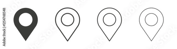 Fototapeta Map marker icons set. Liner outlined and flat black color