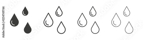 Fototapeta Raindrops icons set. Liner outlined and flat black color