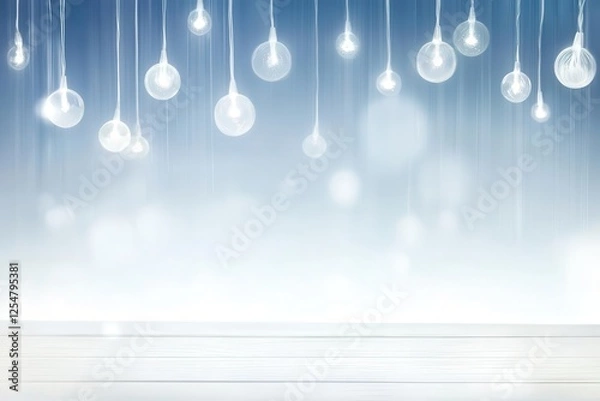 Fototapeta Celestial silver and white vintage lights flicker against a de-focused background, radiating nostalgia and warmth.
