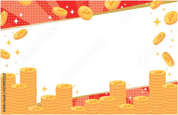 Obraz 積み上がったポイントコインとスタイリッシュな背景イラスト（赤）