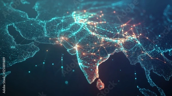 Obraz Global network connections illuminating India, Asia