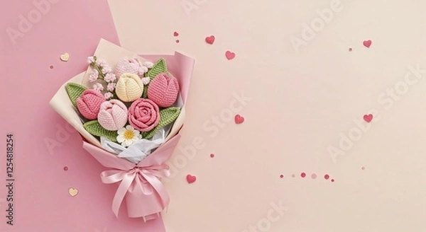 Obraz Romantic Valentine’s Day Flower Bouquet with Pink Tulips and Roses