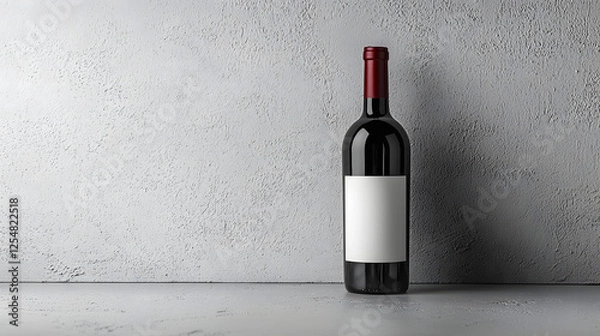 Fototapeta Red Wine Bottle Mockup: A single bottle of red wine stands elegantly against a minimalist background, showcasing its sleek design and inviting label.