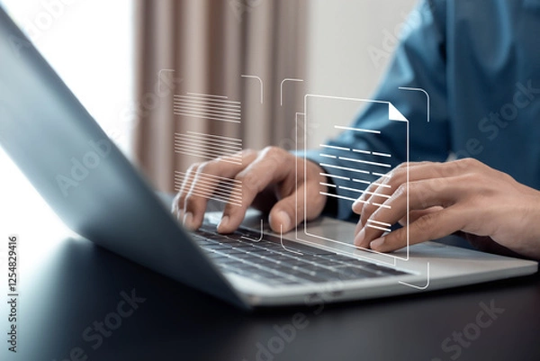 Fototapeta Document management concept , Process automation to efficiently manage files. Online documentation database and document management system .