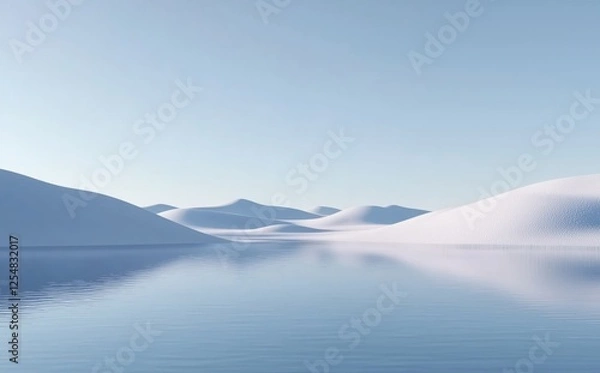Fototapeta Serene Snow-Covered Mountains Reflecting in a Calm Lake Under a Clear Blue Sky