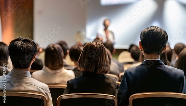 Obraz ビジネスセミナーでの講演を聴く参加者たちの後ろ姿 - プロフェッショナルな学びの場