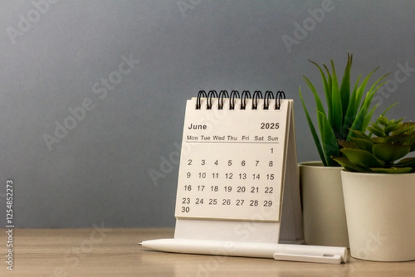 Fototapeta Hello, June. The planning calendar for June 2025 is on your desktop.
