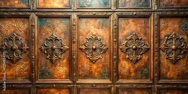Fototapeta Ornate Decorated Bronze Wall Panels with Intricate Designs and Texture