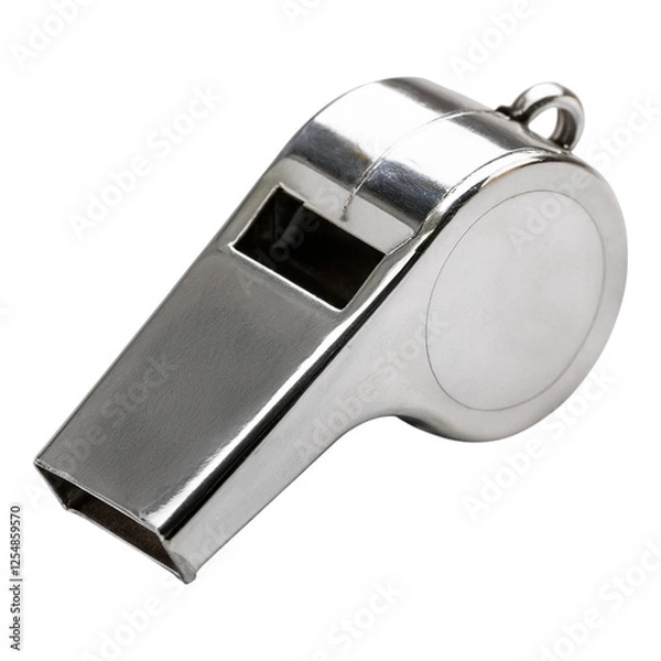 Obraz Shiny Metal Whistle on White Background for Sports and Training