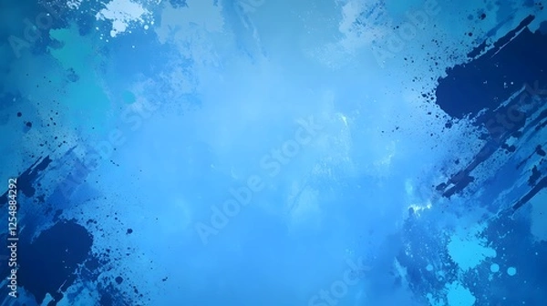 Fototapeta Blue abstract background with paint splatters and brushstrokes