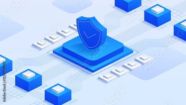 Obraz Futuristic cybersecurity vector concept with isometric design, showcasing advanced technology and data protection in a digital environment. Ideal for tech-related projects and presentations.