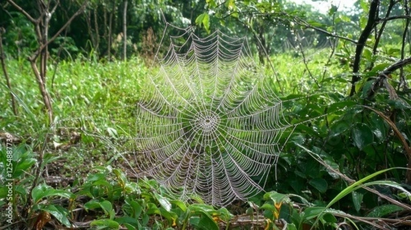 Fototapeta 73.A spider web after the rain. Web covered in water droplets. Great background for topics related to nature, sustainability and environment. Simplicity and calmness