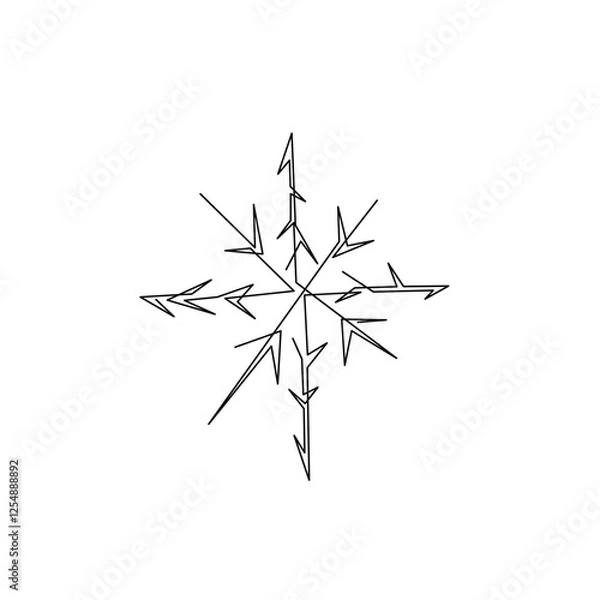 Fototapeta Snowflakes icons set, continuous line drawing, small tattoo, print for clothes, emblem or logo design, silhouette one single line on a white background, isolated vector illustration.