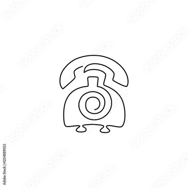 Fototapeta Phone icon, continuous line drawing, small tattoo, print for clothes, emblem or logo design, silhouette one single line on a white background, isolated vector illustration.