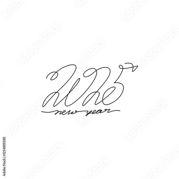 Fototapeta Calligraphy 2025 year sign lettering, inscription, two thousand twenty five continuous line drawing, calendar design postcard banner, single line on white background, vector line art.