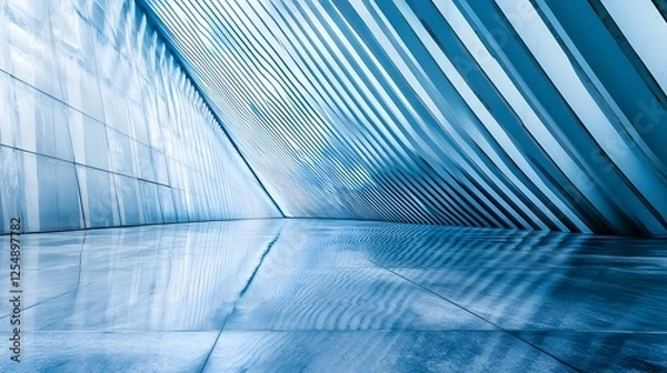 Fototapeta Minimalist background, white and blue, modern architecture, lines
