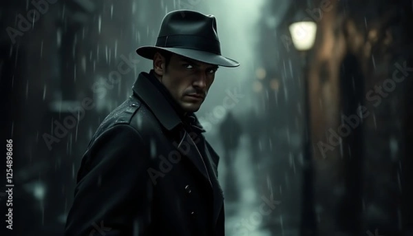 Fototapeta Mysterious Man in the Rain: A Noir Thriller