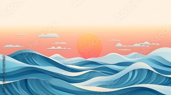 Obraz Serene Ocean Waves Sunset Sky Cloudscape