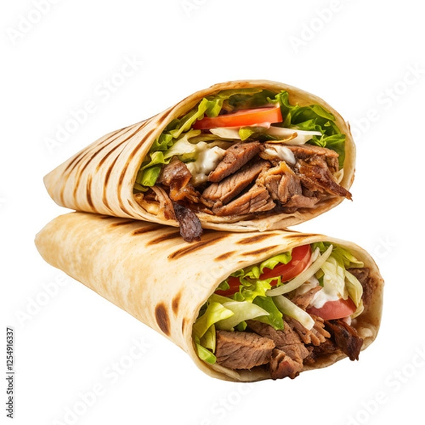 Fototapeta chicken wrap sandwich isolated on transparent white background, clipping path