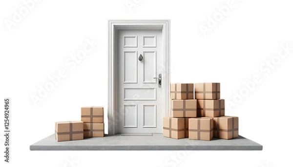 Fototapeta  3d Parcel boxes stack on ground in front png 
