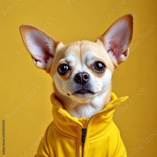 Fototapeta Chihuahua with Big Eyes and Yellow Jacket Generative AI
