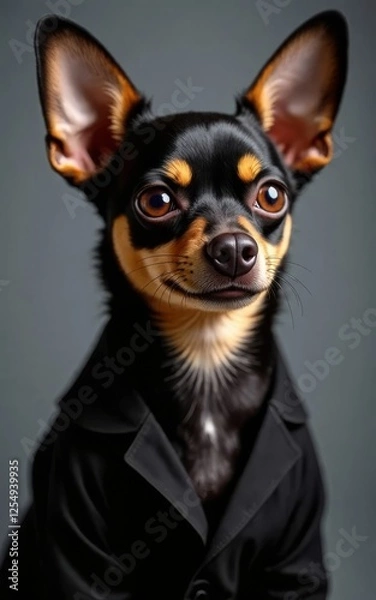 Fototapeta Confident Chihuahua in Black Suit Generative AI