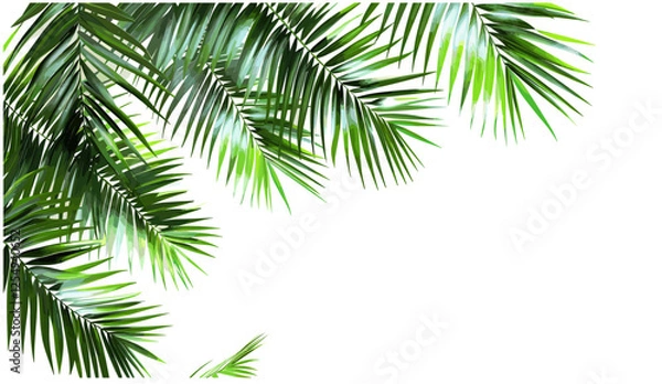 Fototapeta palm leaves vector illustration, realistic 3D layout, transparent corner, tropical foliage design, green nature elements, exotic plants, summer background, PNG artwork, palm tree decor
