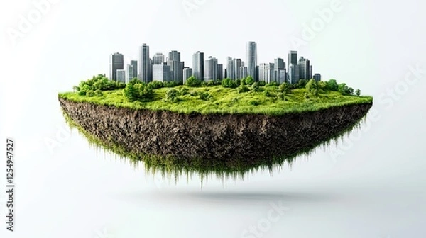 Fototapeta Earth land Soil layers 3D Illustration round soil ground cross section float landscape fantasy floating island