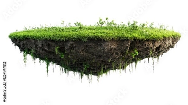 Fototapeta Earth land Soil layers 3D Illustration round soil ground cross section float landscape fantasy floating island