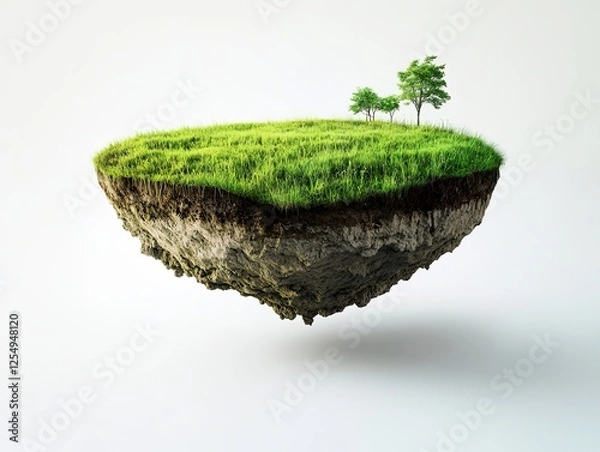 Fototapeta Earth land Soil layers 3D Illustration round soil ground cross section float landscape fantasy floating island