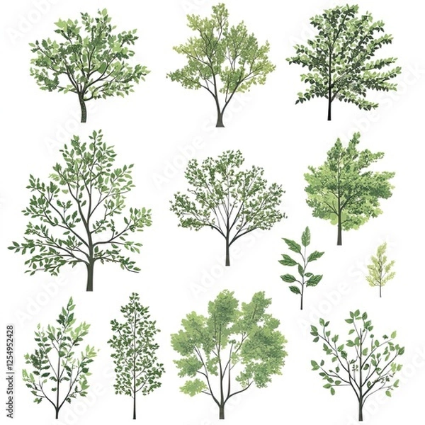 Obraz Pattern of collection green forest White background