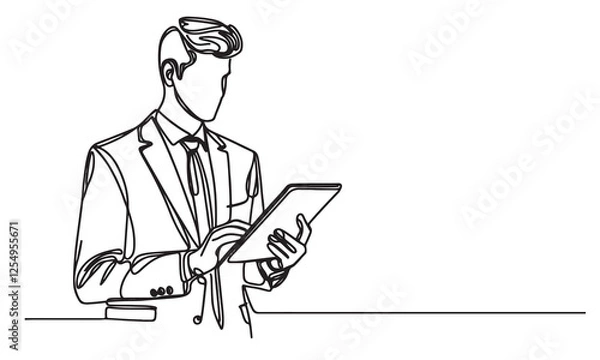 Fototapeta continuous one single line art doodle drawing of businessman holding document illustration
