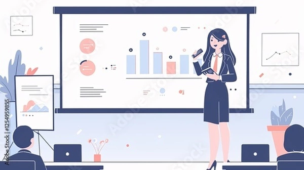 Obraz Businesswoman presenting analytical data during a professional meeting in a modern office.