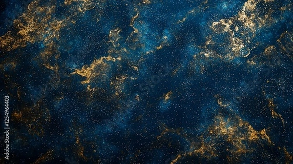 Fototapeta Abstract cosmic nebula with gold and blue swirling clouds and stars.