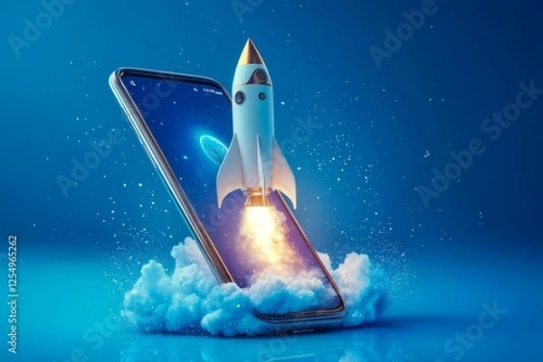 Obraz Stunning visual of a rocket launching from a smartphone.