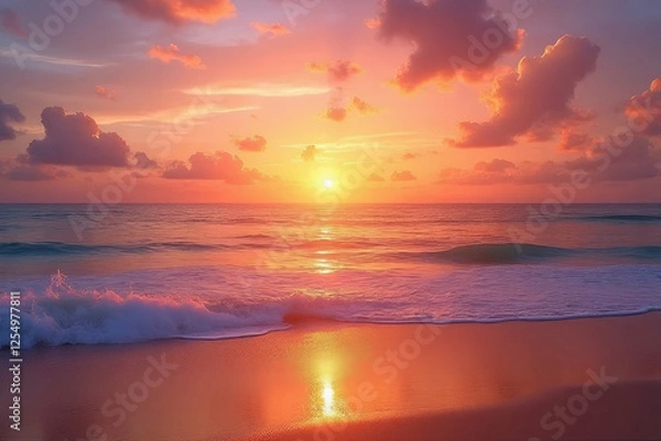 Fototapeta A sunset over the sea with vibrant colors reflecting in the water