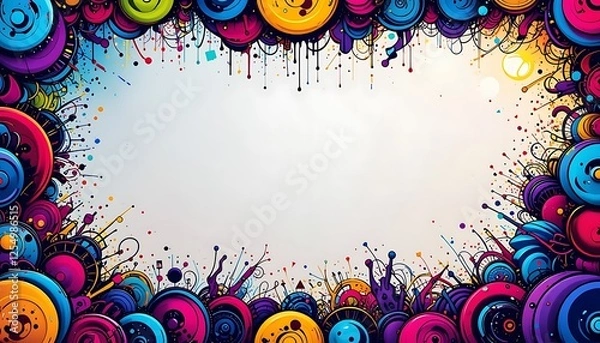Fototapeta Vibrant Colorful Abstract Background with Circular Designs, Bright Paint Splatter, and Psychedelic Vibe