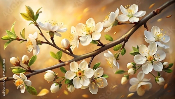 Obraz cherry blossom in spring, Elegant Semi-Realistic Floral Branch with Soft Bloom Aesthetics