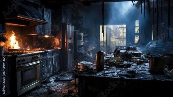 Obraz aftermath house fire kitchen