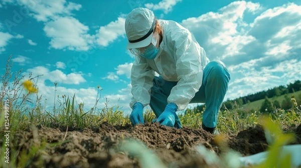 Fototapeta Environmental Scientist Conducting Soil Sampling for Pollution Research