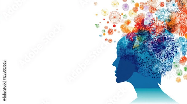 Obraz Silhouette of colorful creative mind with abstract floral patterns