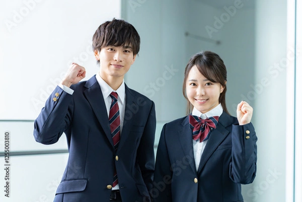 Fototapeta ガッツポーズする高校生【撮影協力:スカパー東京メディアセンター】