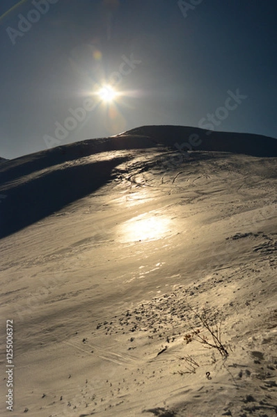 Obraz 雪面に夕日輝く白馬八方尾根