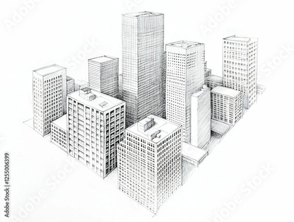 Fototapeta Cityscape Sketch: Urban Skyline Illustration